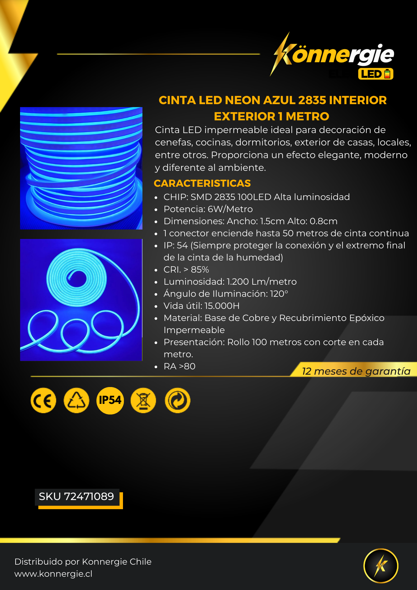 CINTA LED NEON AZUL 2835 INTERIOR EXTERIOR 1 METRO - Especialistas en  Iluminación